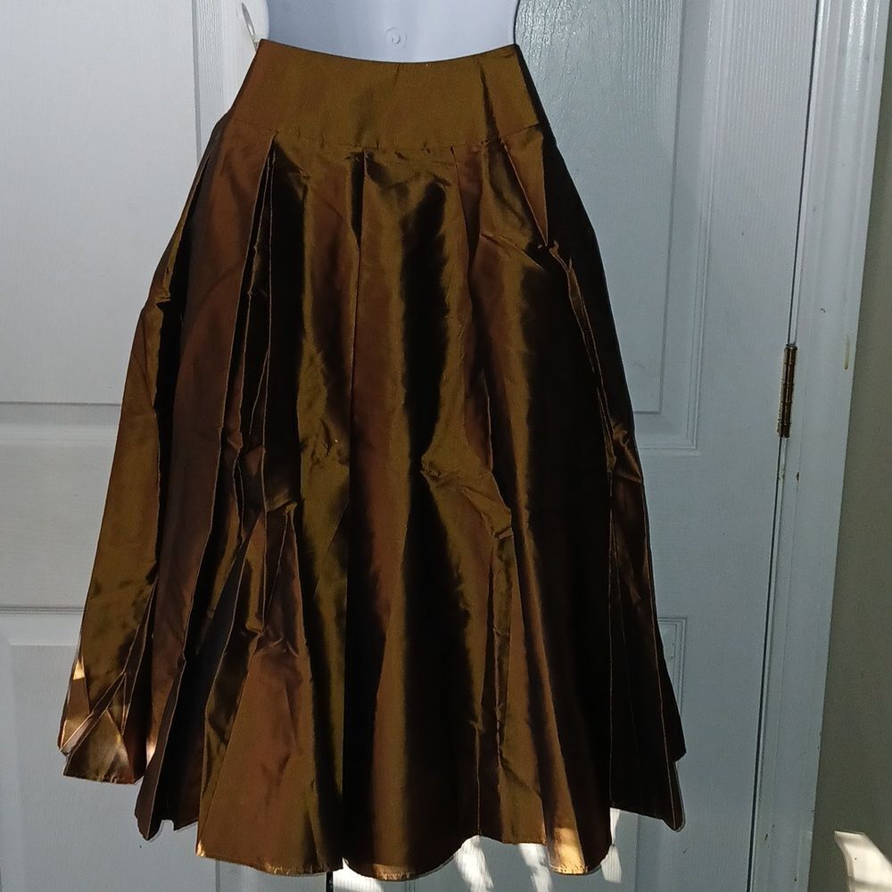 Talbots Pure silk bronze Iridescent Pleated A-Line Full Midi Skirt Sz 6P - Picture 4 of 6